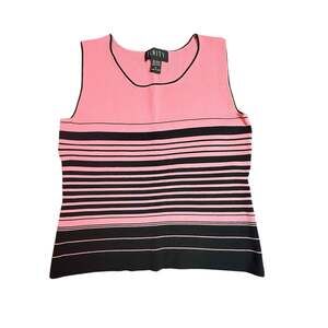 Finity Vintage Pink and Black Striped Sleeveless Knit Shell Top Size Medium